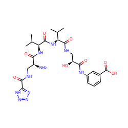 CC(C)[C@H](NC(=O)[C@@H](N)CNC(=O)c1nnn[nH]1)C(=O)N[C@H](C(=O)NC[C@H](O)C(=O)Nc1cccc(C(=O)O)c1)C(C)C ZINC000066262889