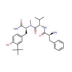 CC(C)[C@H](NC(=O)[C@@H](N)Cc1ccccc1)C(=O)N(C)[C@@H](Cc1ccc(O)c(C(C)(C)C)c1)C(N)=O ZINC000040430905