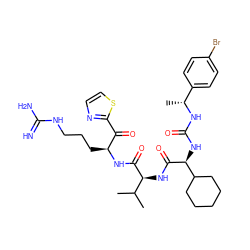 CC(C)[C@H](NC(=O)[C@@H](NC(=O)N[C@H](C)c1ccc(Br)cc1)C1CCCCC1)C(=O)N[C@@H](CCCNC(=N)N)C(=O)c1nccs1 ZINC000034689248