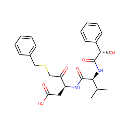 CC(C)[C@H](NC(=O)[C@@H](O)c1ccccc1)C(=O)N[C@@H](CC(=O)O)C(=O)CSCc1ccccc1 ZINC000014947282