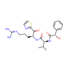 CC(C)[C@H](NC(=O)[C@@H](O)c1ccccc1)C(=O)N[C@@H](CCCN=C(N)N)C(=O)c1nccs1 ZINC000036184948