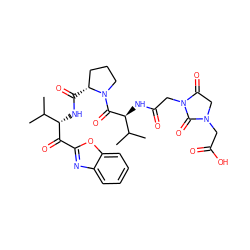 CC(C)[C@H](NC(=O)[C@@H]1CCCN1C(=O)[C@@H](NC(=O)CN1C(=O)CN(CC(=O)O)C1=O)C(C)C)C(=O)c1nc2ccccc2o1 ZINC000049757365