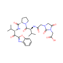 CC(C)[C@H](NC(=O)[C@@H]1CCCN1C(=O)[C@@H](NC(=O)CN1CC(=O)N(CC(=O)O)C1=O)C(C)C)C(=O)c1nc2ccccc2o1 ZINC000049756708