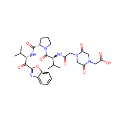 CC(C)[C@H](NC(=O)[C@@H]1CCCN1C(=O)[C@@H](NC(=O)CN1CC(=O)N(CC(=O)O)CC1=O)C(C)C)C(=O)c1nc2ccccc2o1 ZINC000049695419