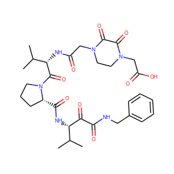 CC(C)[C@H](NC(=O)[C@@H]1CCCN1C(=O)[C@@H](NC(=O)CN1CCN(CC(=O)O)C(=O)C1=O)C(C)C)C(=O)C(=O)NCc1ccccc1 ZINC000049756582