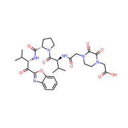 CC(C)[C@H](NC(=O)[C@@H]1CCCN1C(=O)[C@@H](NC(=O)CN1CCN(CC(=O)O)C(=O)C1=O)C(C)C)C(=O)c1nc2ccccc2o1 ZINC000049756729