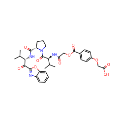 CC(C)[C@H](NC(=O)[C@@H]1CCCN1C(=O)[C@@H](NC(=O)COC(=O)c1ccc(OCC(=O)O)cc1)C(C)C)C(=O)c1nc2ccccc2o1 ZINC000027644057