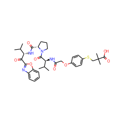 CC(C)[C@H](NC(=O)[C@@H]1CCCN1C(=O)[C@@H](NC(=O)COc1ccc(SCC(C)(C)C(=O)O)cc1)C(C)C)C(=O)c1nc2ccccc2o1 ZINC000027639616