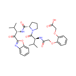 CC(C)[C@H](NC(=O)[C@@H]1CCCN1C(=O)[C@@H](NC(=O)COc1ccccc1OCC(=O)O)C(C)C)C(=O)c1nc2ccccc2o1 ZINC000027639546