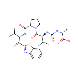 CC(C)[C@H](NC(=O)[C@@H]1CCCN1C(=O)[C@@H](NC(=O)N[C@H](C)C(=O)O)C(C)C)C(=O)c1nc2ccccc2o1 ZINC000027635909