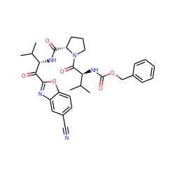 CC(C)[C@H](NC(=O)[C@@H]1CCCN1C(=O)[C@@H](NC(=O)OCc1ccccc1)C(C)C)C(=O)c1nc2cc(C#N)ccc2o1 ZINC000027312890