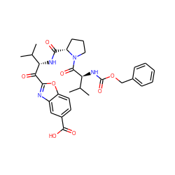 CC(C)[C@H](NC(=O)[C@@H]1CCCN1C(=O)[C@@H](NC(=O)OCc1ccccc1)C(C)C)C(=O)c1nc2cc(C(=O)O)ccc2o1 ZINC000027312686