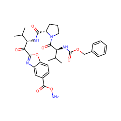 CC(C)[C@H](NC(=O)[C@@H]1CCCN1C(=O)[C@@H](NC(=O)OCc1ccccc1)C(C)C)C(=O)c1nc2cc(C(=O)ON)ccc2o1 ZINC000036241858