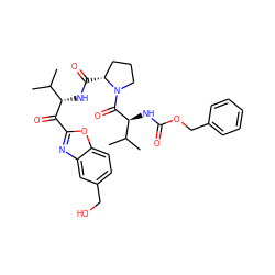 CC(C)[C@H](NC(=O)[C@@H]1CCCN1C(=O)[C@@H](NC(=O)OCc1ccccc1)C(C)C)C(=O)c1nc2cc(CO)ccc2o1 ZINC000027322281