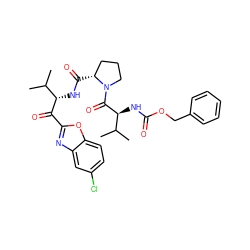 CC(C)[C@H](NC(=O)[C@@H]1CCCN1C(=O)[C@@H](NC(=O)OCc1ccccc1)C(C)C)C(=O)c1nc2cc(Cl)ccc2o1 ZINC000027313468