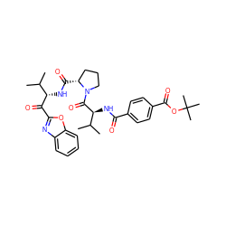 CC(C)[C@H](NC(=O)[C@@H]1CCCN1C(=O)[C@@H](NC(=O)c1ccc(C(=O)OC(C)(C)C)cc1)C(C)C)C(=O)c1nc2ccccc2o1 ZINC000027310607
