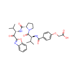 CC(C)[C@H](NC(=O)[C@@H]1CCCN1C(=O)[C@@H](NC(=O)c1ccc(OCC(=O)O)cc1)C(C)C)C(=O)c1nc2ccccc2o1 ZINC000027644073