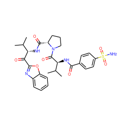 CC(C)[C@H](NC(=O)[C@@H]1CCCN1C(=O)[C@@H](NC(=O)c1ccc(S(N)(=O)=O)cc1)C(C)C)C(=O)c1nc2ccccc2o1 ZINC000027315904