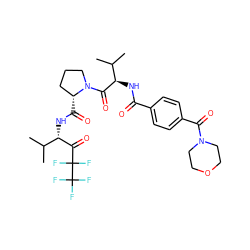 CC(C)[C@H](NC(=O)[C@@H]1CCCN1C(=O)[C@H](NC(=O)c1ccc(C(=O)N2CCOCC2)cc1)C(C)C)C(=O)C(F)(F)C(F)(F)F ZINC000014880315