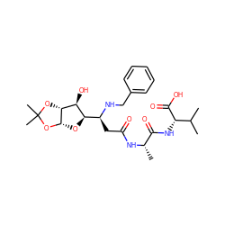 CC(C)[C@H](NC(=O)[C@H](C)NC(=O)C[C@H](NCc1ccccc1)[C@H]1O[C@@H]2OC(C)(C)O[C@@H]2[C@H]1O)C(=O)O ZINC000084705268