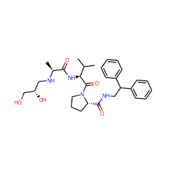 CC(C)[C@H](NC(=O)[C@H](C)NC[C@H](O)CO)C(=O)N1CCC[C@H]1C(=O)NCC(c1ccccc1)c1ccccc1 ZINC000084722782