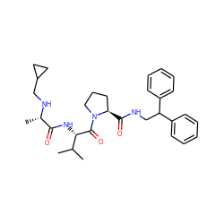 CC(C)[C@H](NC(=O)[C@H](C)NCC1CC1)C(=O)N1CCC[C@H]1C(=O)NCC(c1ccccc1)c1ccccc1 ZINC000084722777