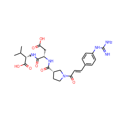 CC(C)[C@H](NC(=O)[C@H](CC(=O)O)NC(=O)[C@H]1CCN(C(=O)/C=C/c2ccc(NC(=N)N)cc2)C1)C(=O)O ZINC000029468804