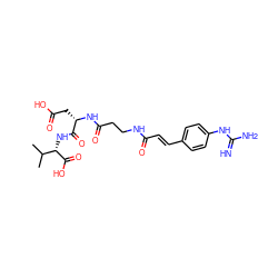 CC(C)[C@H](NC(=O)[C@H](CC(=O)O)NC(=O)CCNC(=O)/C=C/c1ccc(NC(=N)N)cc1)C(=O)O ZINC000029469956