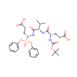 CC(C)[C@H](NC(=O)[C@H](CCC(=O)O)NC(=O)OC(C)(C)C)C(=O)N[C@@H](CCC(=O)O)P(=O)(Oc1ccccc1)Oc1ccccc1 ZINC000096271137