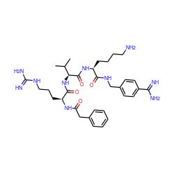 CC(C)[C@H](NC(=O)[C@H](CCCNC(=N)N)NC(=O)Cc1ccccc1)C(=O)N[C@@H](CCCCN)C(=O)NCc1ccc(C(=N)N)cc1 ZINC000072176054