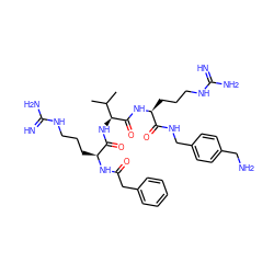 CC(C)[C@H](NC(=O)[C@H](CCCNC(=N)N)NC(=O)Cc1ccccc1)C(=O)N[C@@H](CCCNC(=N)N)C(=O)NCc1ccc(CN)cc1 ZINC000049695495