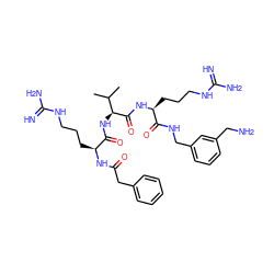 CC(C)[C@H](NC(=O)[C@H](CCCNC(=N)N)NC(=O)Cc1ccccc1)C(=O)N[C@@H](CCCNC(=N)N)C(=O)NCc1cccc(CN)c1 ZINC000049678676