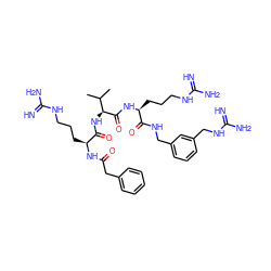 CC(C)[C@H](NC(=O)[C@H](CCCNC(=N)N)NC(=O)Cc1ccccc1)C(=O)N[C@@H](CCCNC(=N)N)C(=O)NCc1cccc(CNC(=N)N)c1 ZINC000049678570