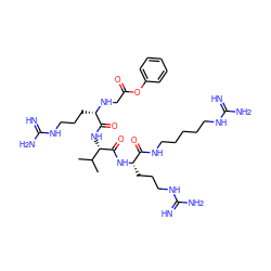 CC(C)[C@H](NC(=O)[C@H](CCCNC(=N)N)NCC(=O)Oc1ccccc1)C(=O)N[C@@H](CCCNC(=N)N)C(=O)NCCCCCNC(=N)N ZINC000084757120