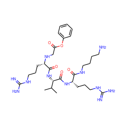 CC(C)[C@H](NC(=O)[C@H](CCCNC(=N)N)NCC(=O)Oc1ccccc1)C(=O)N[C@@H](CCCNC(=N)N)C(=O)NCCCCN ZINC000084668649