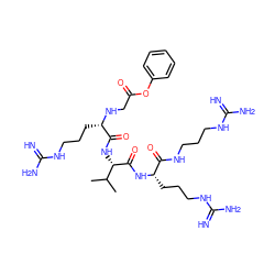 CC(C)[C@H](NC(=O)[C@H](CCCNC(=N)N)NCC(=O)Oc1ccccc1)C(=O)N[C@@H](CCCNC(=N)N)C(=O)NCCCNC(=N)N ZINC000084669386