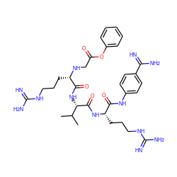 CC(C)[C@H](NC(=O)[C@H](CCCNC(=N)N)NCC(=O)Oc1ccccc1)C(=O)N[C@@H](CCCNC(=N)N)C(=O)Nc1ccc(C(=N)N)cc1 ZINC000084653788