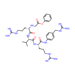 CC(C)[C@H](NC(=O)[C@H](CCCNC(=N)N)NCC(=O)Oc1ccccc1)C(=O)N[C@@H](CCCNC(=N)N)C(=O)Nc1ccc(CNC(=N)N)cc1 ZINC000084759407