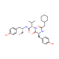 CC(C)[C@H](NC(=O)[C@H](Cc1ccc(O)cc1)NC(=O)CC1CCCCC1)C(=O)N[C@H](C=O)Cc1ccc(O)cc1 ZINC000028341044