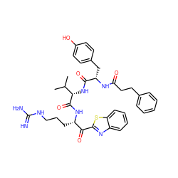 CC(C)[C@H](NC(=O)[C@H](Cc1ccc(O)cc1)NC(=O)CCc1ccccc1)C(=O)N[C@@H](CCCNC(=N)N)C(=O)c1nc2ccccc2s1 ZINC001772589578