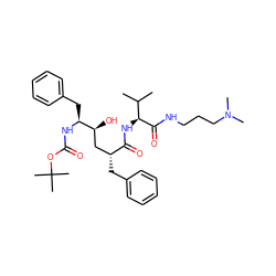 CC(C)[C@H](NC(=O)[C@H](Cc1ccccc1)C[C@H](O)[C@H](Cc1ccccc1)NC(=O)OC(C)(C)C)C(=O)NCCCN(C)C ZINC000014943404