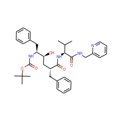 CC(C)[C@H](NC(=O)[C@H](Cc1ccccc1)C[C@H](O)[C@H](Cc1ccccc1)NC(=O)OC(C)(C)C)C(=O)NCc1ccccn1 ZINC000026716119