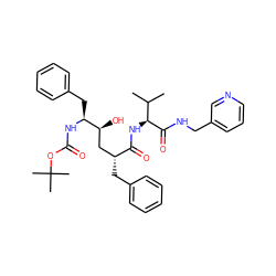 CC(C)[C@H](NC(=O)[C@H](Cc1ccccc1)C[C@H](O)[C@H](Cc1ccccc1)NC(=O)OC(C)(C)C)C(=O)NCc1cccnc1 ZINC000026716113