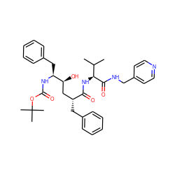 CC(C)[C@H](NC(=O)[C@H](Cc1ccccc1)C[C@H](O)[C@H](Cc1ccccc1)NC(=O)OC(C)(C)C)C(=O)NCc1ccncc1 ZINC000026728929