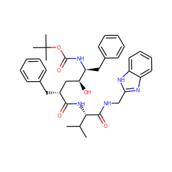 CC(C)[C@H](NC(=O)[C@H](Cc1ccccc1)C[C@H](O)[C@H](Cc1ccccc1)NC(=O)OC(C)(C)C)C(=O)NCc1nc2ccccc2[nH]1 ZINC000026728409