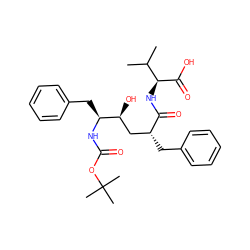 CC(C)[C@H](NC(=O)[C@H](Cc1ccccc1)C[C@H](O)[C@H](Cc1ccccc1)NC(=O)OC(C)(C)C)C(=O)O ZINC000026820182