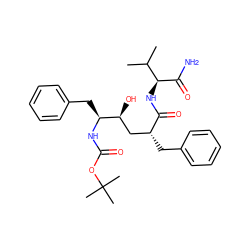 CC(C)[C@H](NC(=O)[C@H](Cc1ccccc1)C[C@H](O)[C@H](Cc1ccccc1)NC(=O)OC(C)(C)C)C(N)=O ZINC000003926756