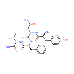 CC(C)[C@H](NC(=O)[C@H](Cc1ccccc1)NC(=O)[C@H](CC(N)=O)NC(=O)[C@@H](N)Cc1ccc(O)cc1)C(N)=O ZINC000096904700