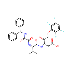 CC(C)[C@H](NC(=O)C(=O)NC(c1ccccc1)c1ccccc1)C(=O)N[C@@H](CC(=O)O)C(=O)COc1c(F)c(F)cc(F)c1F ZINC000026644948