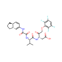 CC(C)[C@H](NC(=O)C(=O)NC1=C[C@@H]2CCC[C@H]2C=C1)C(=O)N[C@@H](CC(=O)O)C(=O)COc1c(F)c(F)cc(F)c1F ZINC001772590531
